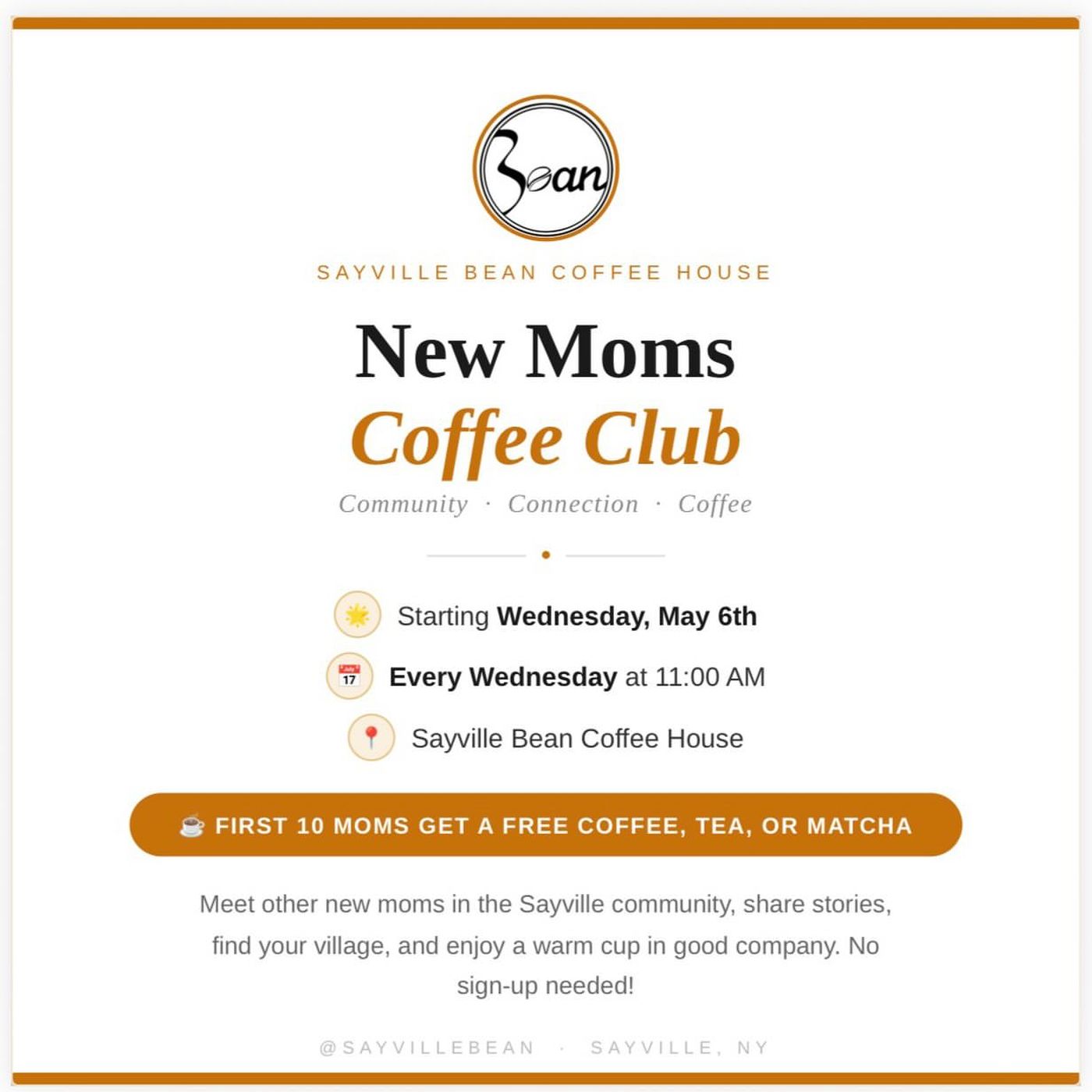The shop's New Moms Coffee Club flyer
